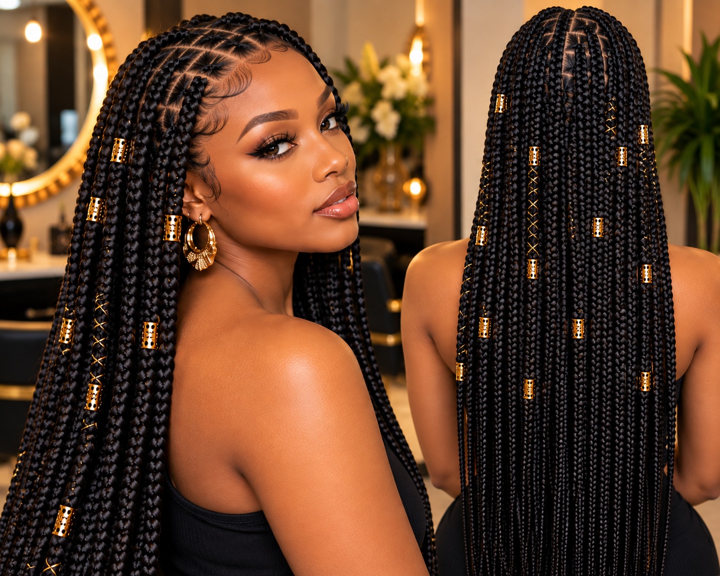 Box Braids avec finitions dorées